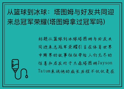 从篮球到冰球：塔图姆与好友共同迎来总冠军荣耀(塔图姆拿过冠军吗)