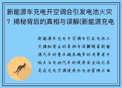 新能源车充电开空调会引发电池火灾？揭秘背后的真相与误解(新能源充电中可以开空调吗)